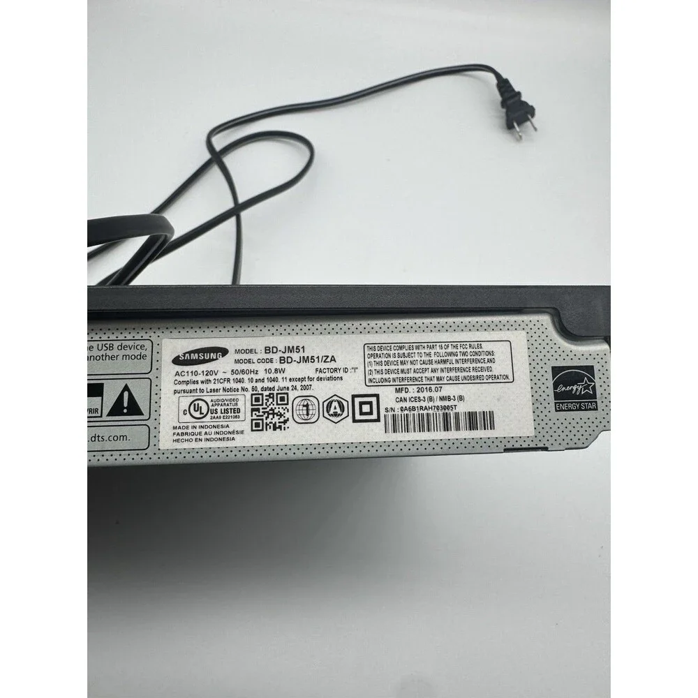 Samsung BD-J5100 Curved Blu-ray DVD Player Not Working/ For Parts No Remote